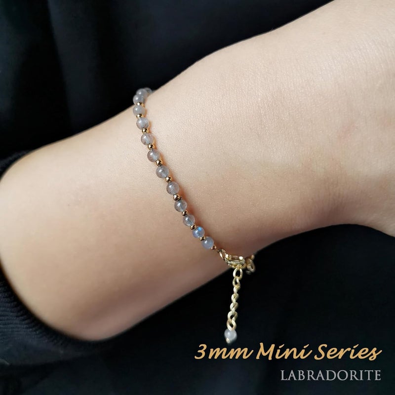 Morchic 3mm Tiny Beads Natural Gemstone Bracelet for Women, Adjustable 7.1" Energy Gem Charm Jewelry, Dainty Handmade Birthday Gift - Image 4